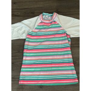 Marina West Multi Stripe Performance Rash Guard Swim Top Women's Medium